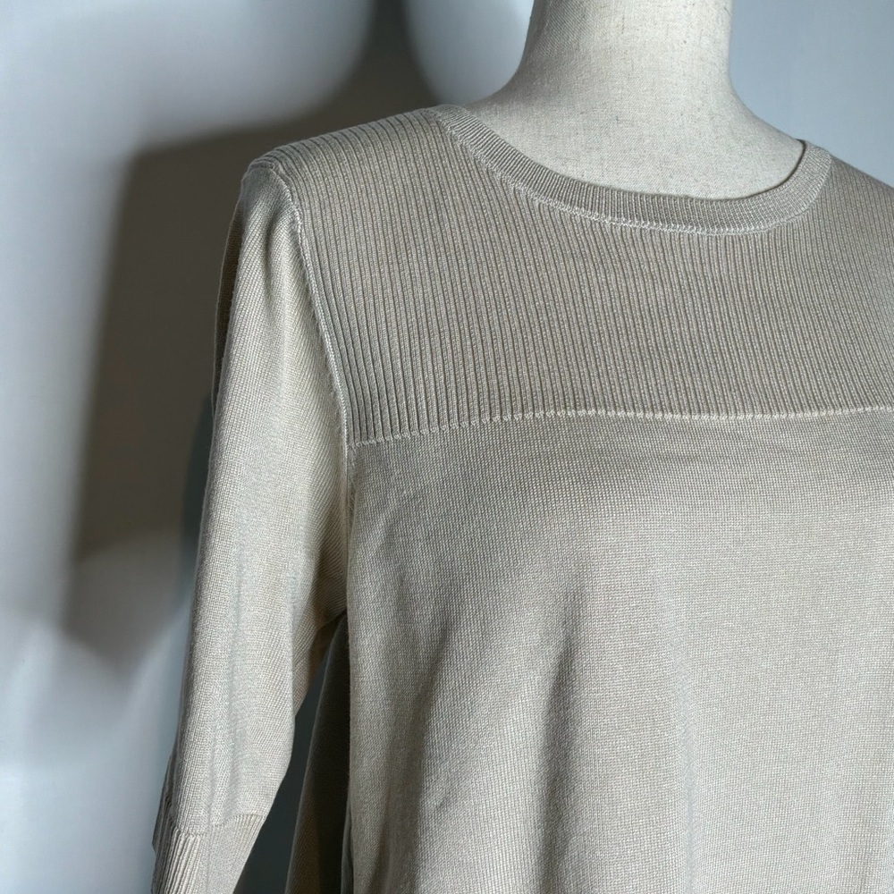 Melissa Paige Pumice Stone Beige Ribbed Crewneck Short Sleeve Knit Sweater